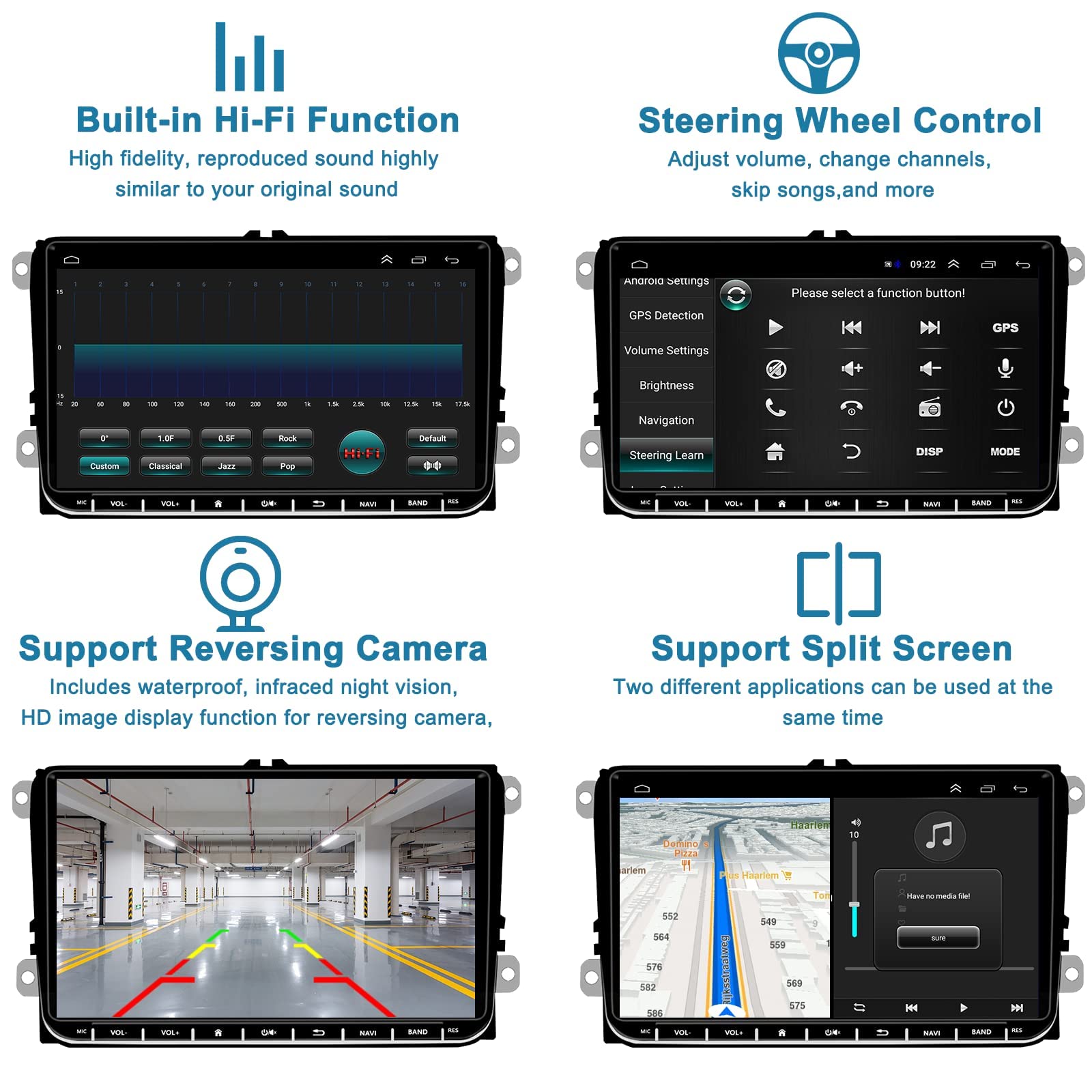 Hikity 9" HD Autoradio Android per VW Golf 5 T5 Polo con CarPlay Android Auto Wireless, Stereo 2 Din GPS con Schermo Navigatore WiFi RDS FM SWC USB BT Hi-Fi Canbus AHD Retrocamera [2G+64G]