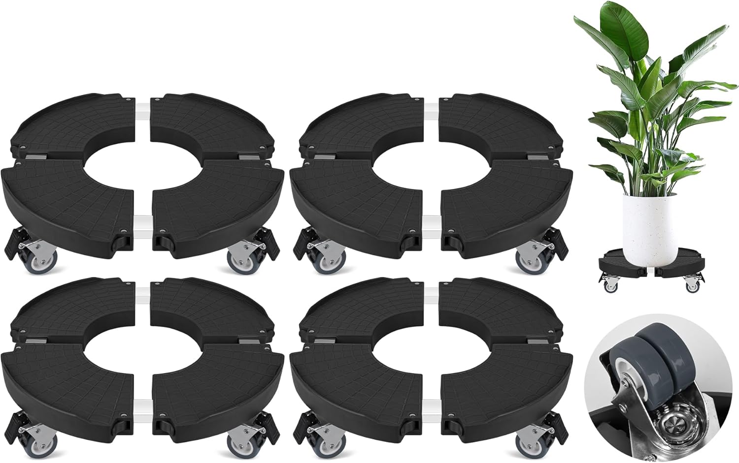 2 Pack Plant Caddy Stands with 360° Wheels Adjustable 15-22 Inch Rolling Plant Stands Heavy Duty Large Plant Carts Dolly with Casters 440lbs Capacity for Large Planter, Garden Pot, Flower Pot, Black