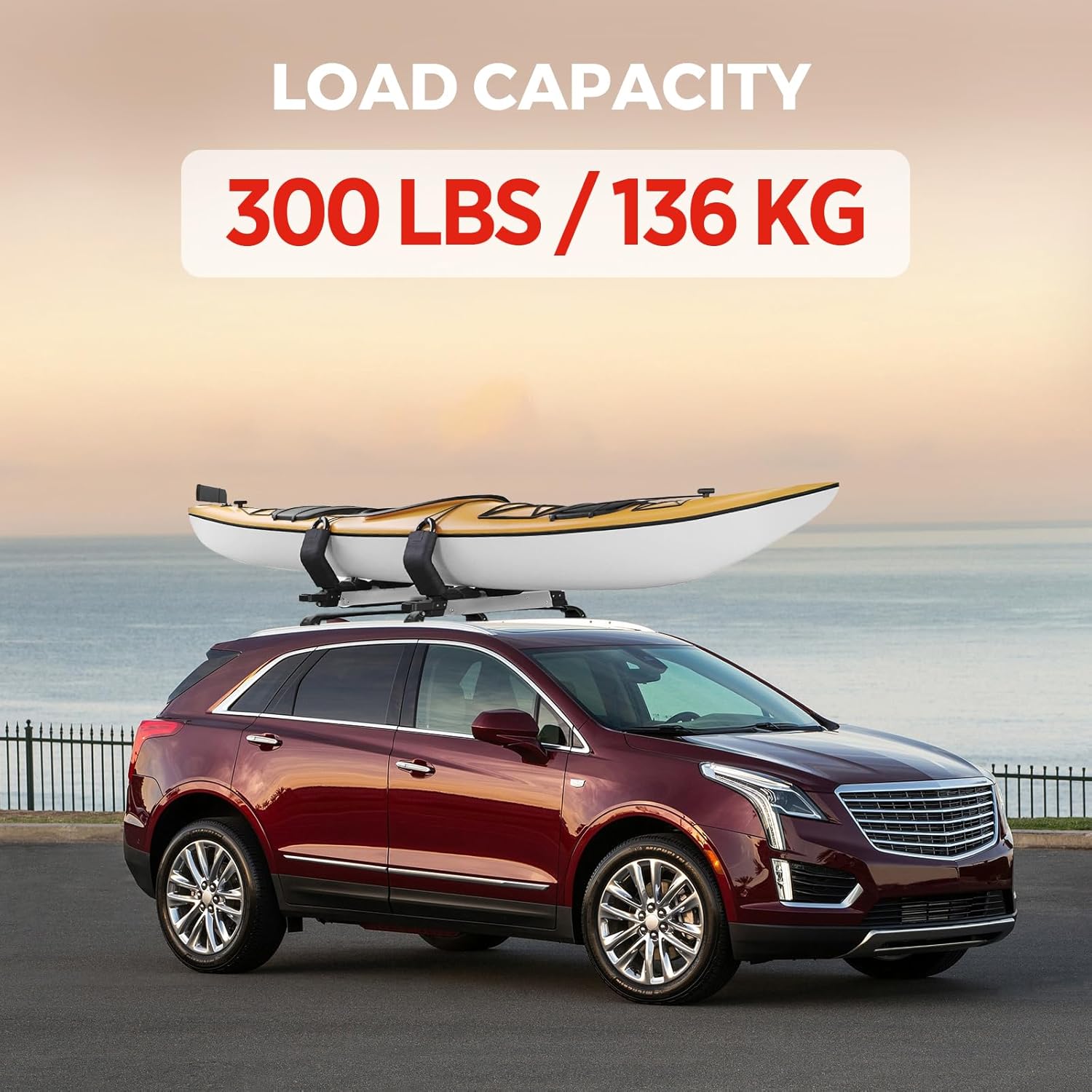Roof Rack Cross Bars Compatible with Cadillac XT5 2017-2026, Heavy Duty 300 LBS Lockable Aluminum Crossbars, Anti-Theft Rooftop Cargo Carrier for Bike, Kayak, Ski, Cargo Box & Luggage