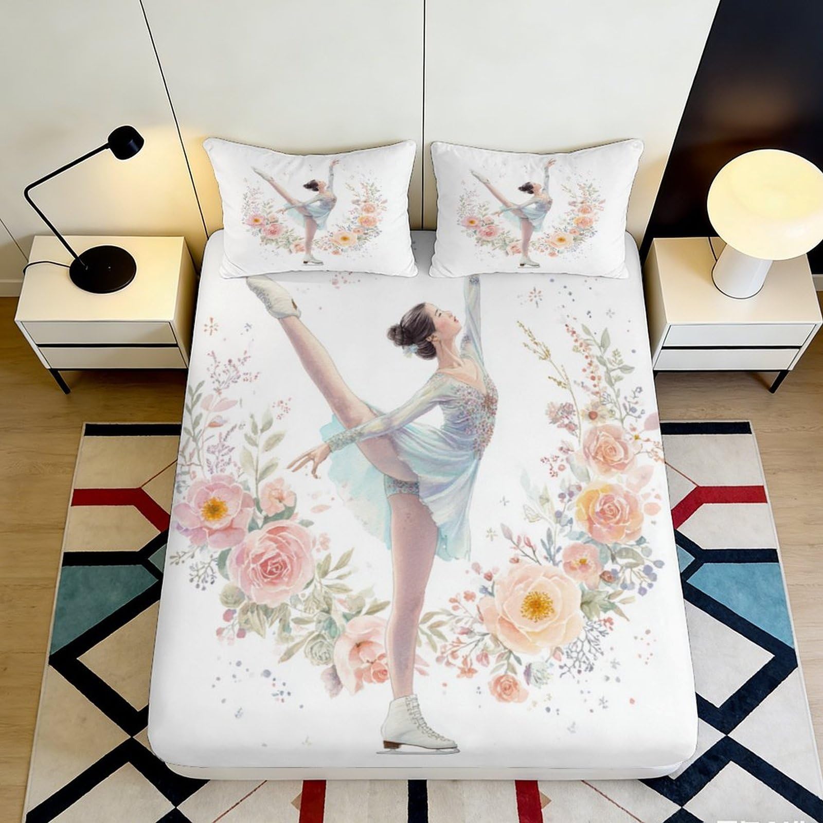 3D Printed Ballet Dancer Fitted Sheet Microfiber Floral Art Mattress Cover for Bedroom Guest Room Decor Easy Care 90x200x25cm