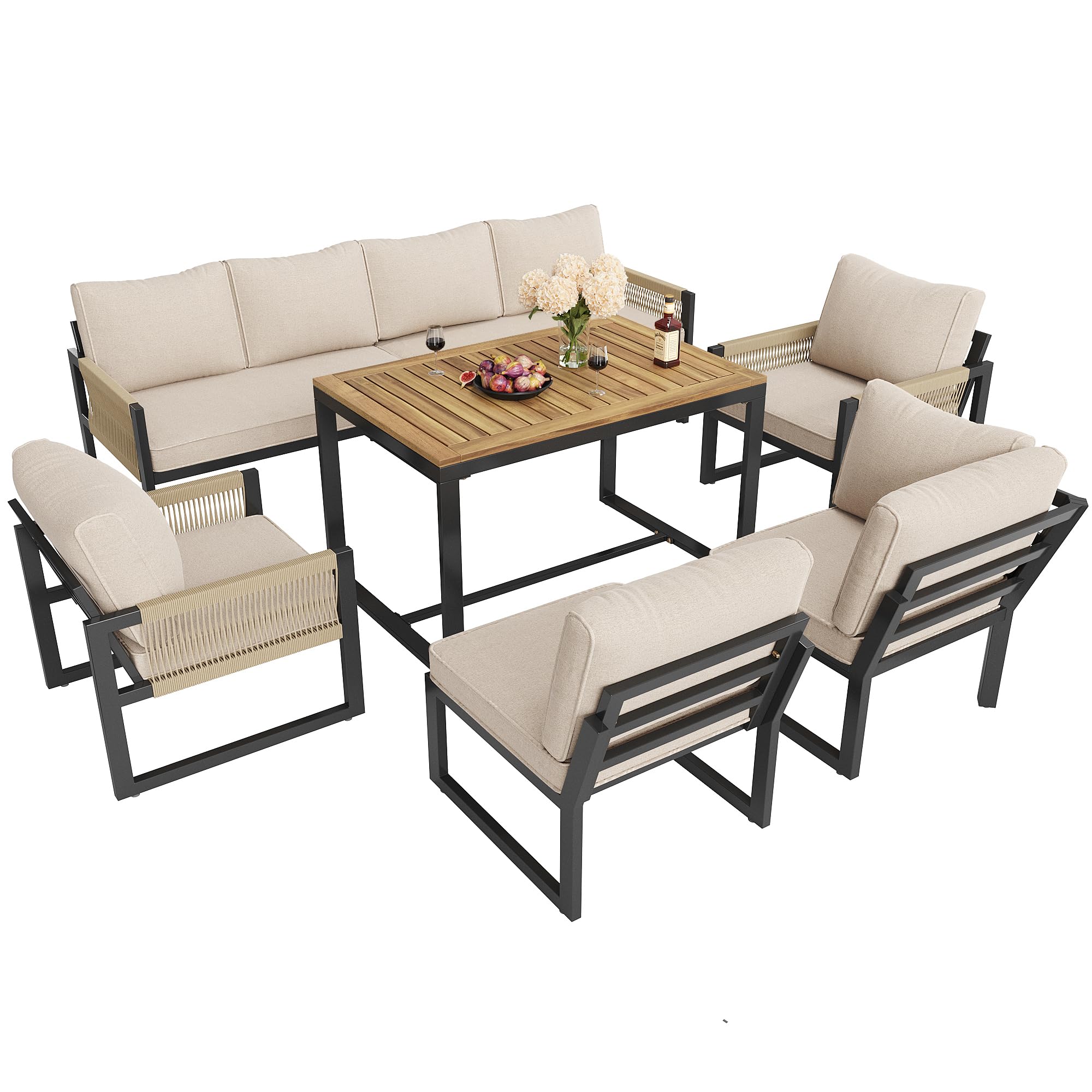 TIZZ Juego de muebles de jardín para 7 – 8 personas, juego de salón de jardín, conjunto de muebles de jardín, balcón, terraza, resistente a la intemperie, conjunto de asientos para comedor, moderno