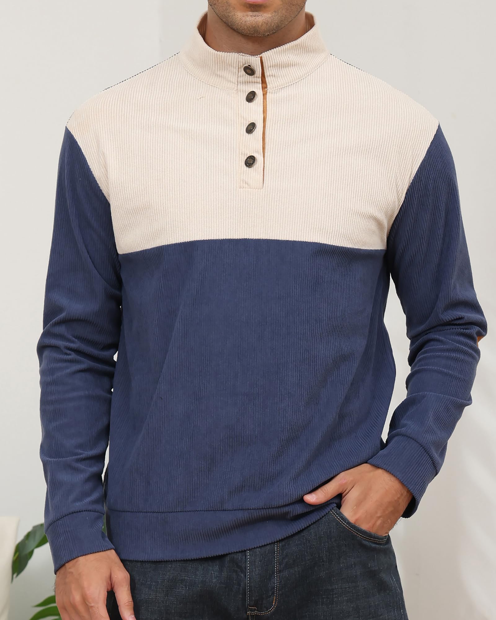 PRIVIMIX Sweat Homme sans Capuche Léger Pull Col à Boutons Sweatshirt Velours Côtelé Sweet M-3XL