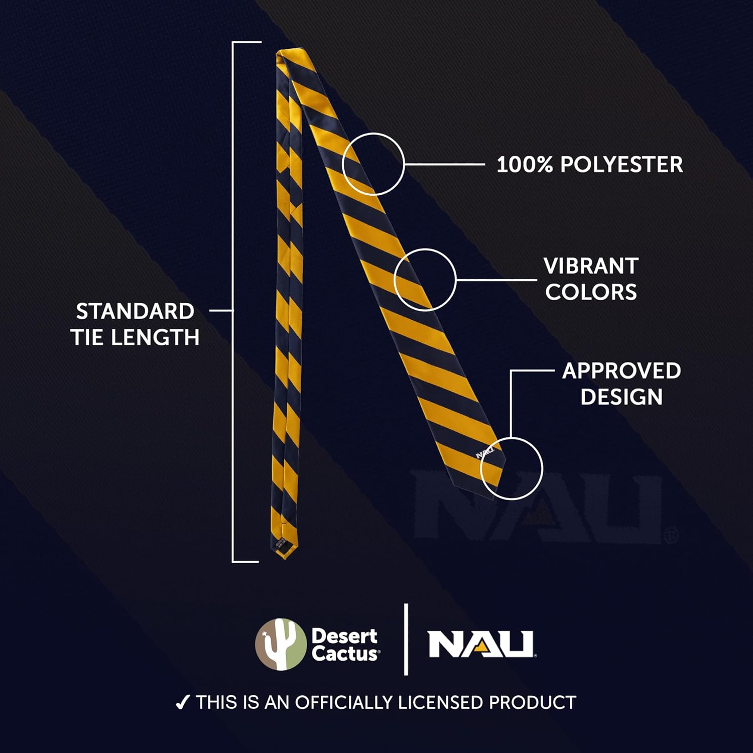 Desert Cactus Northern Arizona University Neck Tie NAU Lumberjacks 100% Polyester Necktie with Logo, Officially Licensed (Style A) - Image 3