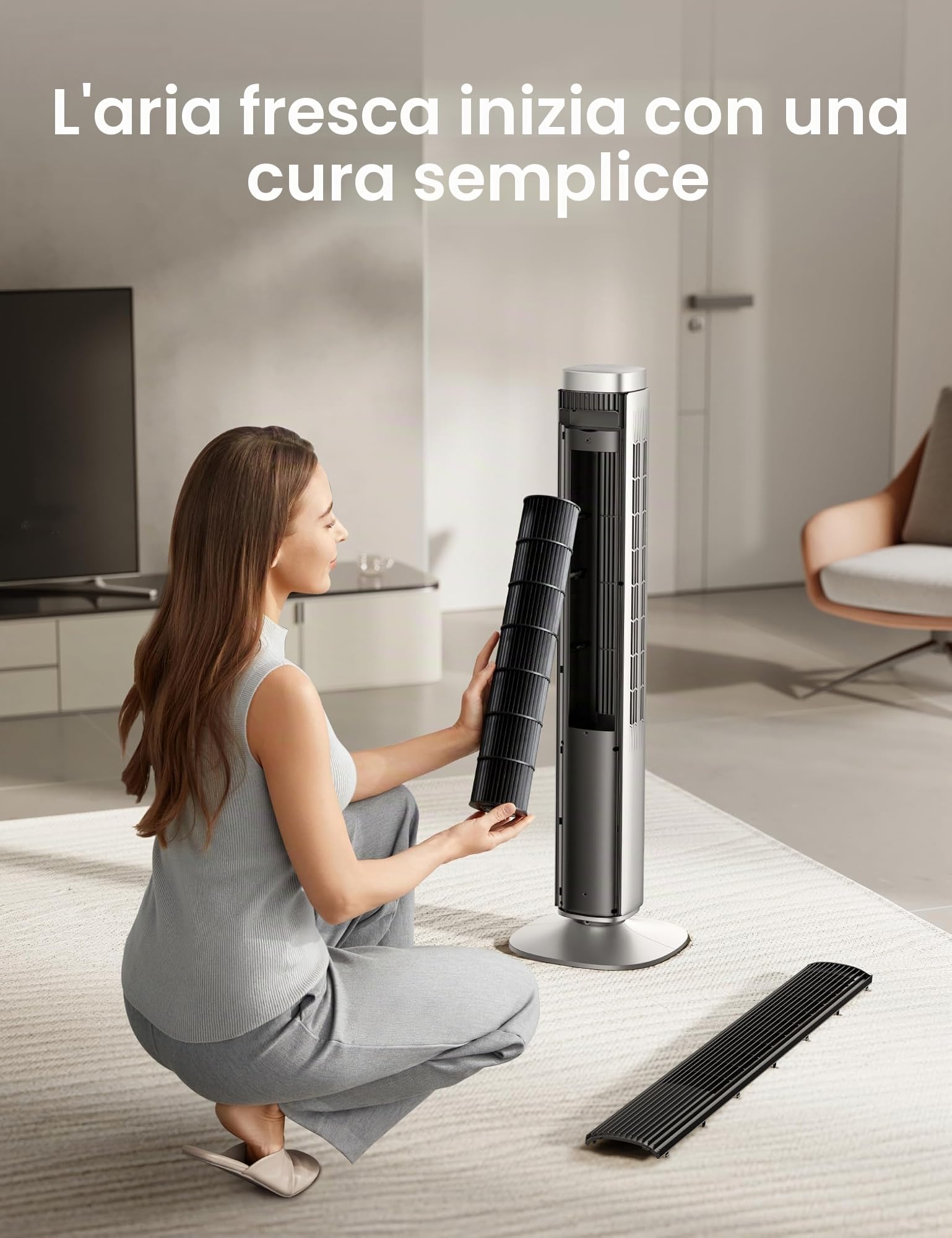 Dreo Fan Pilot Pro Tower con telecomando, 25 DB Quiet DC Portable Bladeless Fan an, 90°, timer 12H, 9 velocità, 4 modalità, display LED con controllo touch, fan del pavimento per Bedroom Home Office