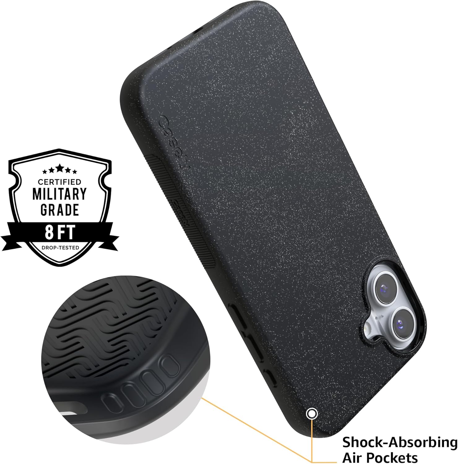 Casely iPhone 16 Case | Midnight Onyx | Black Shimmer | Bold Protective Design | MagSafe Compatible Design