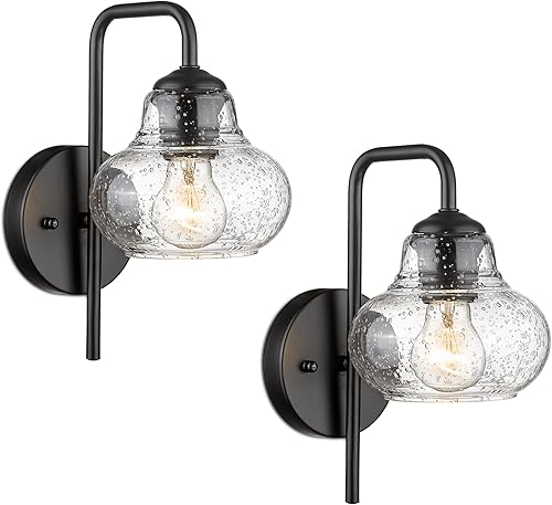 Miniatura 7 de ELYONA Juego de 2 apliques de pared rústicos, lámparas de cristal de burbujas, lámparas modernas de montaje en pared para dormitorio, granja,