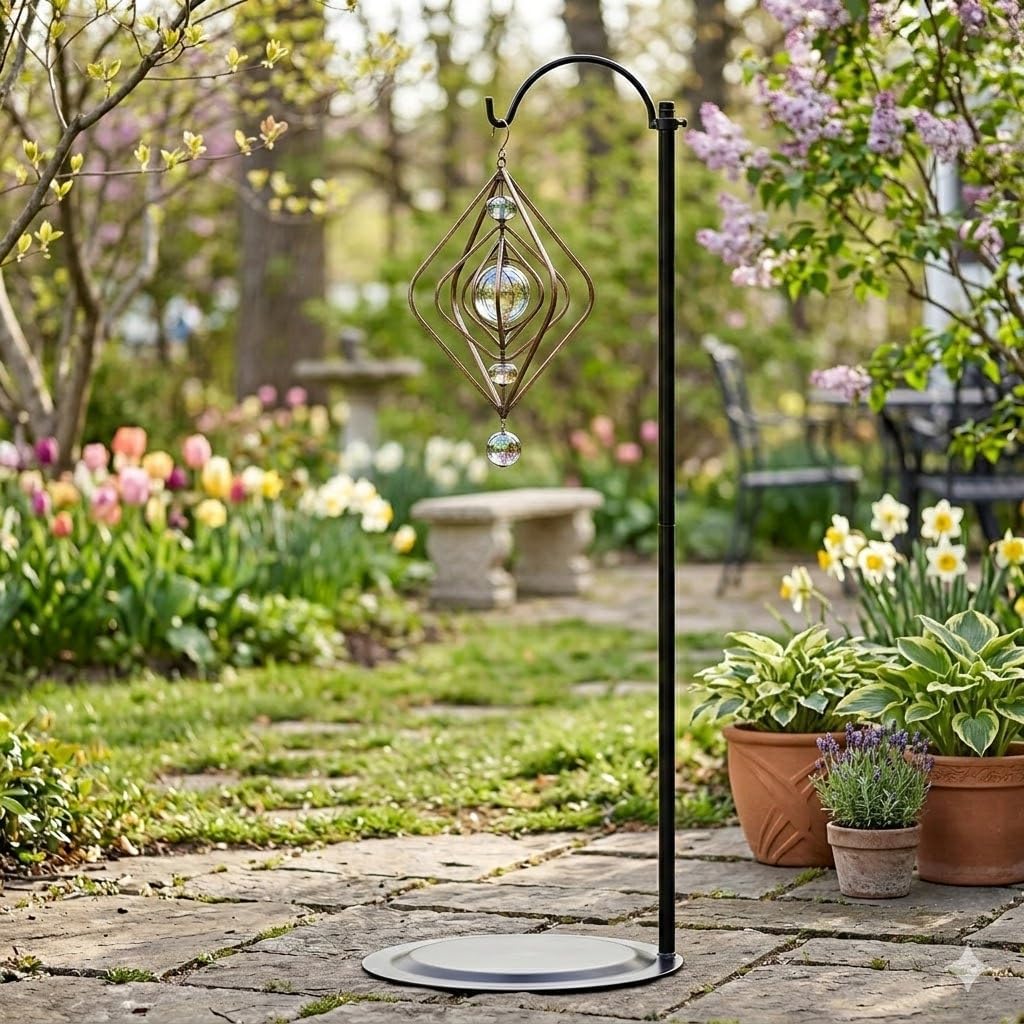 HOHIYA 36″ Adjustable Wind Chime Stand Heavy Duty Outdoor Metal Hanging Pole for Wind Chimes Lanterns Hummingbird Feeders and Solar Lights Indoor Outdoor Garden Decor Black, 4.4 lb Load Made in Taiwan