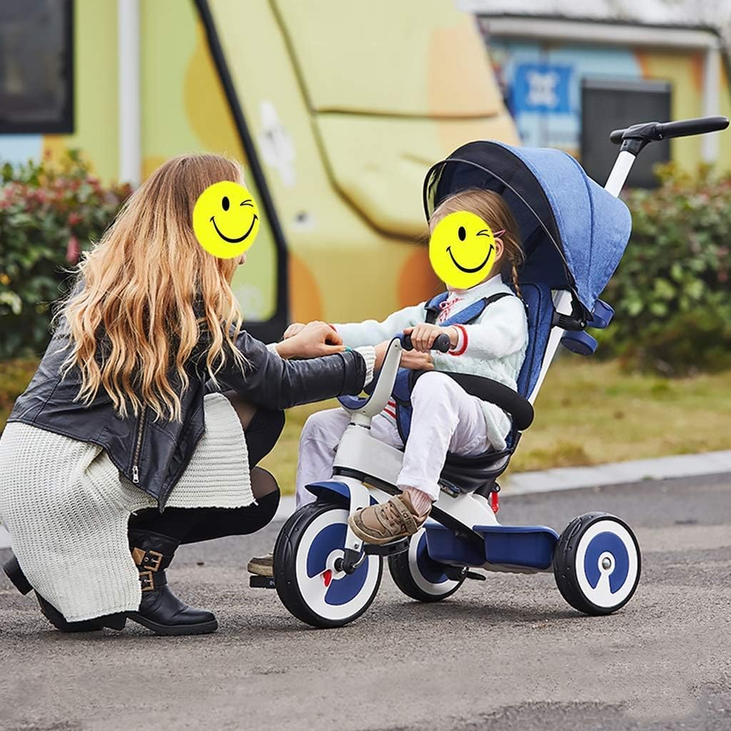 Tricycle Trike Outdoor Folding Trike, Shade 4 in 1 Tricycle for Beginners, Tricycle for 1-6 Years Old Kids Removable Sunshade