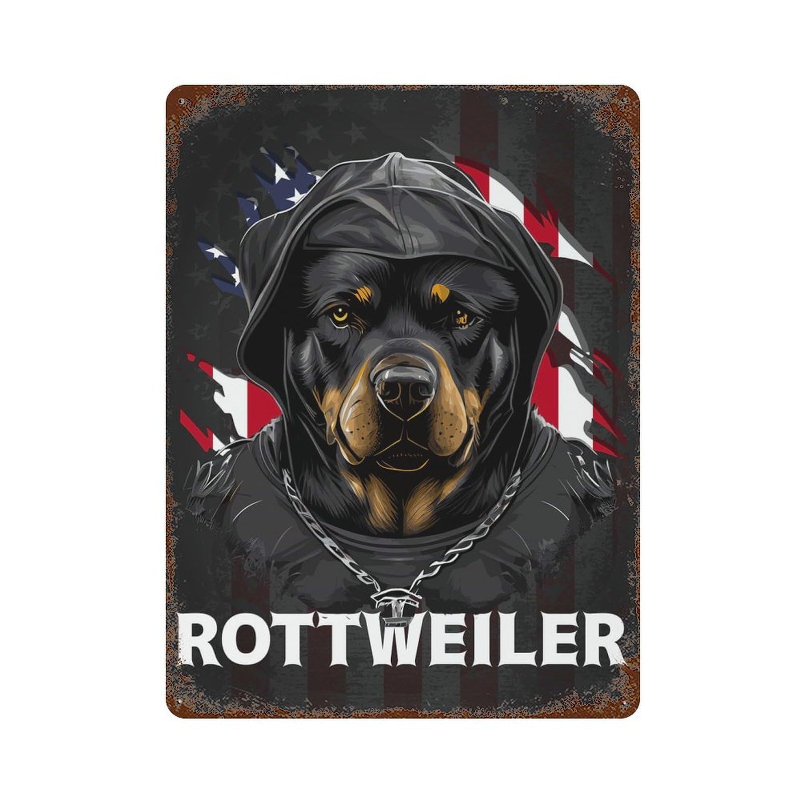 Patriotic Rottweiler USA Rusty Metal Tin Sign 15.7"x11.8", Rustic Home Decor for Living Room, Hallway And Home Decor