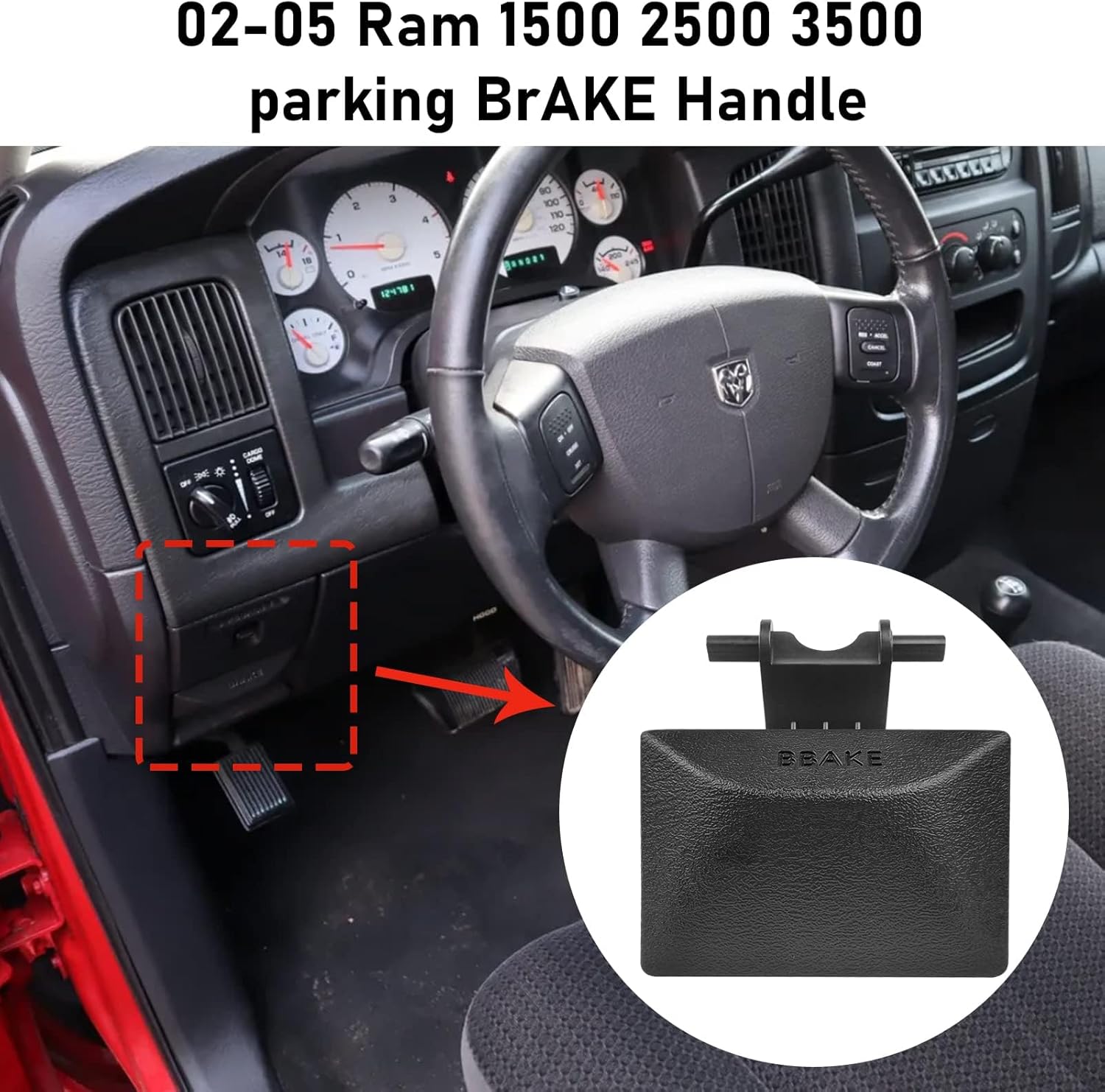 Moonlinks Parking Brake Release Handle Assembly Compatible with 2002-2005 Dodge Ram 1500 & 2003-2005 Dodge Ram 2500 3500,Automotive Replacement Parking Brake Lever WL85XDVAA,Black