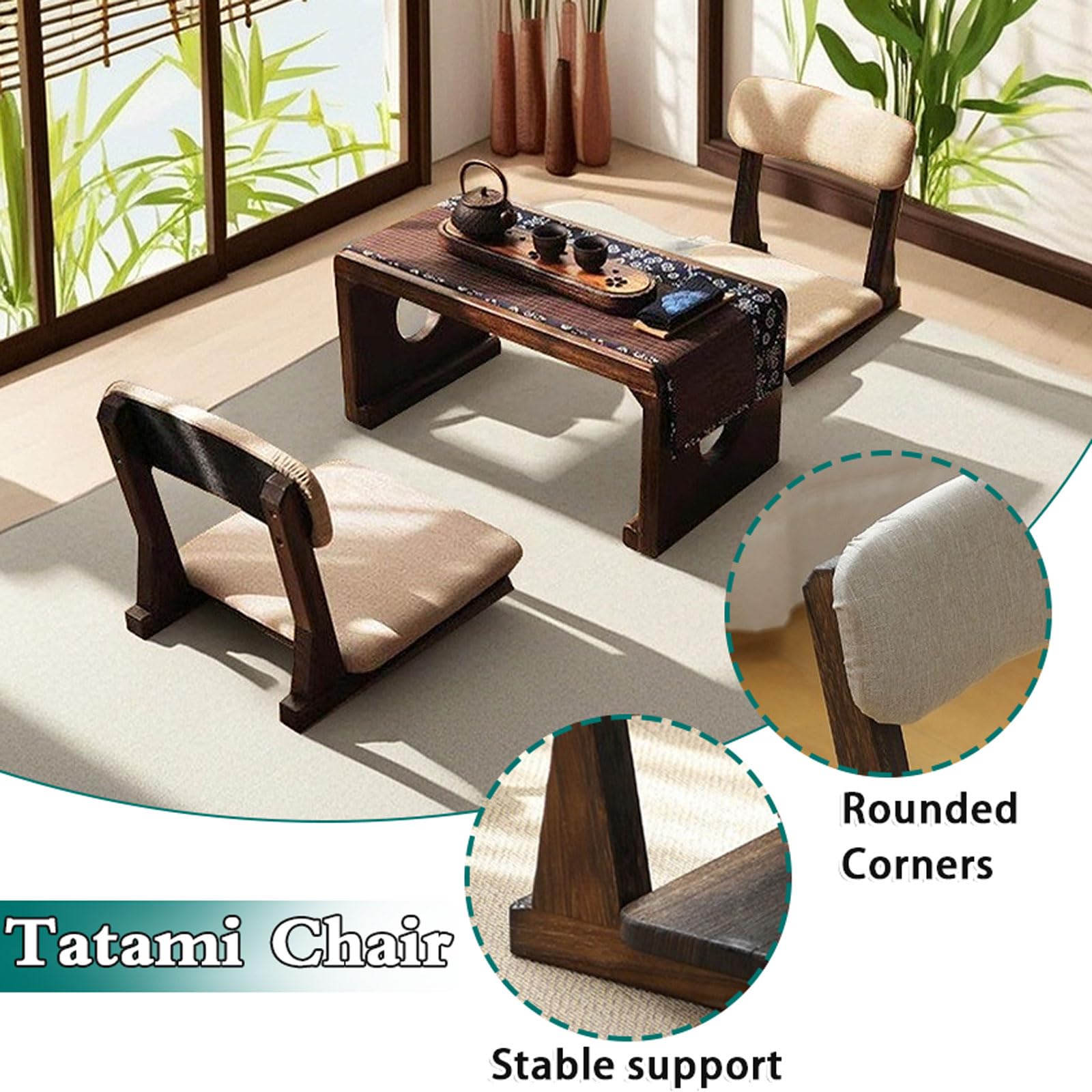 Japanischer Tatami-Stuhl,Japanischer Beinloser Stuhl Holz Faules Sofa,Meditations-Bodenstuhl Japanischer,RüCkenstüTze Tatami-Stuhl,Starke TragfäHigkeit,für Erkerfenster,Teestube,Gaming