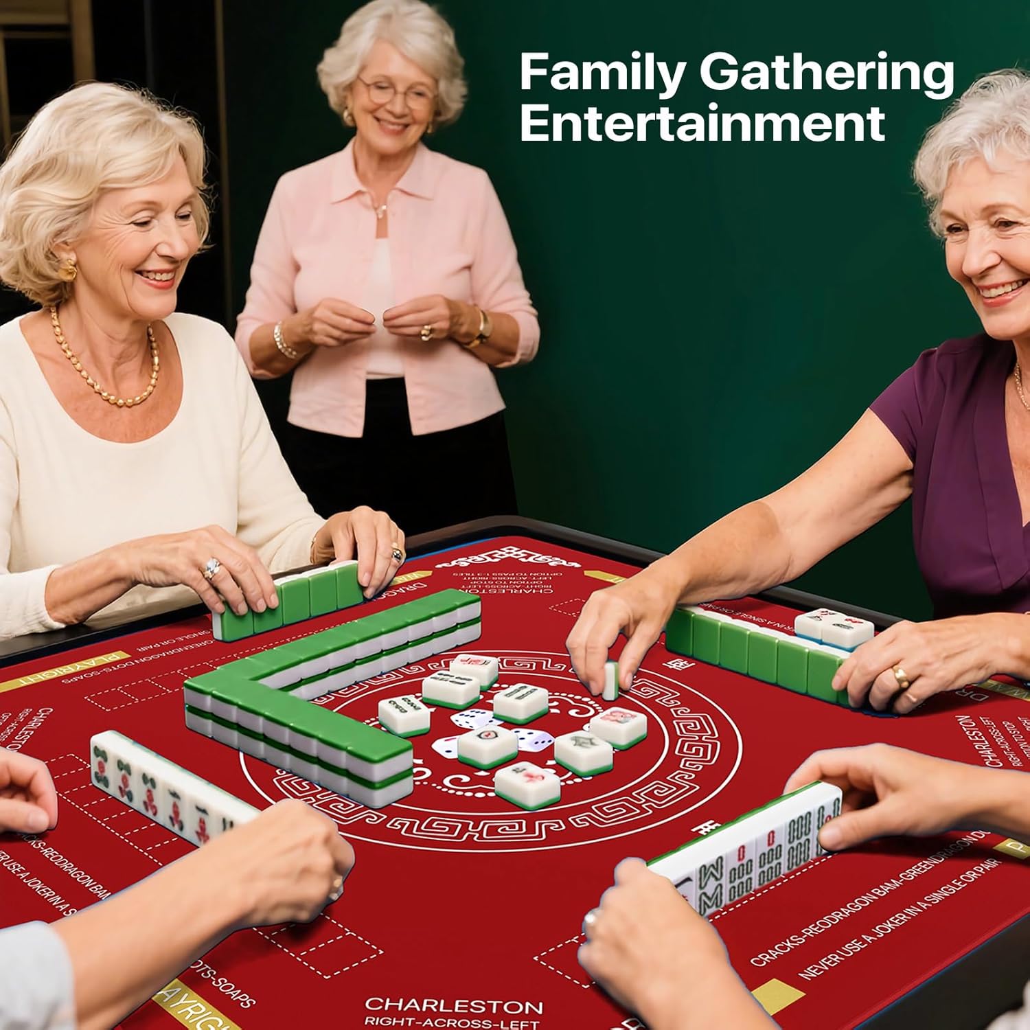 Mahjong Table Cover Mat with Carry Bag, Anti-Slip Noise Reduction Surface, 32.4 x 32.4 Inch, for Poker Cards Dominoes Tile Games (Red)