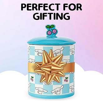 Silver Buffalo Sanrio Hello Kitty and Friends Cinnamoroll Cherries Blue Checkered Ceramic Cookie Snack Jar (Large)