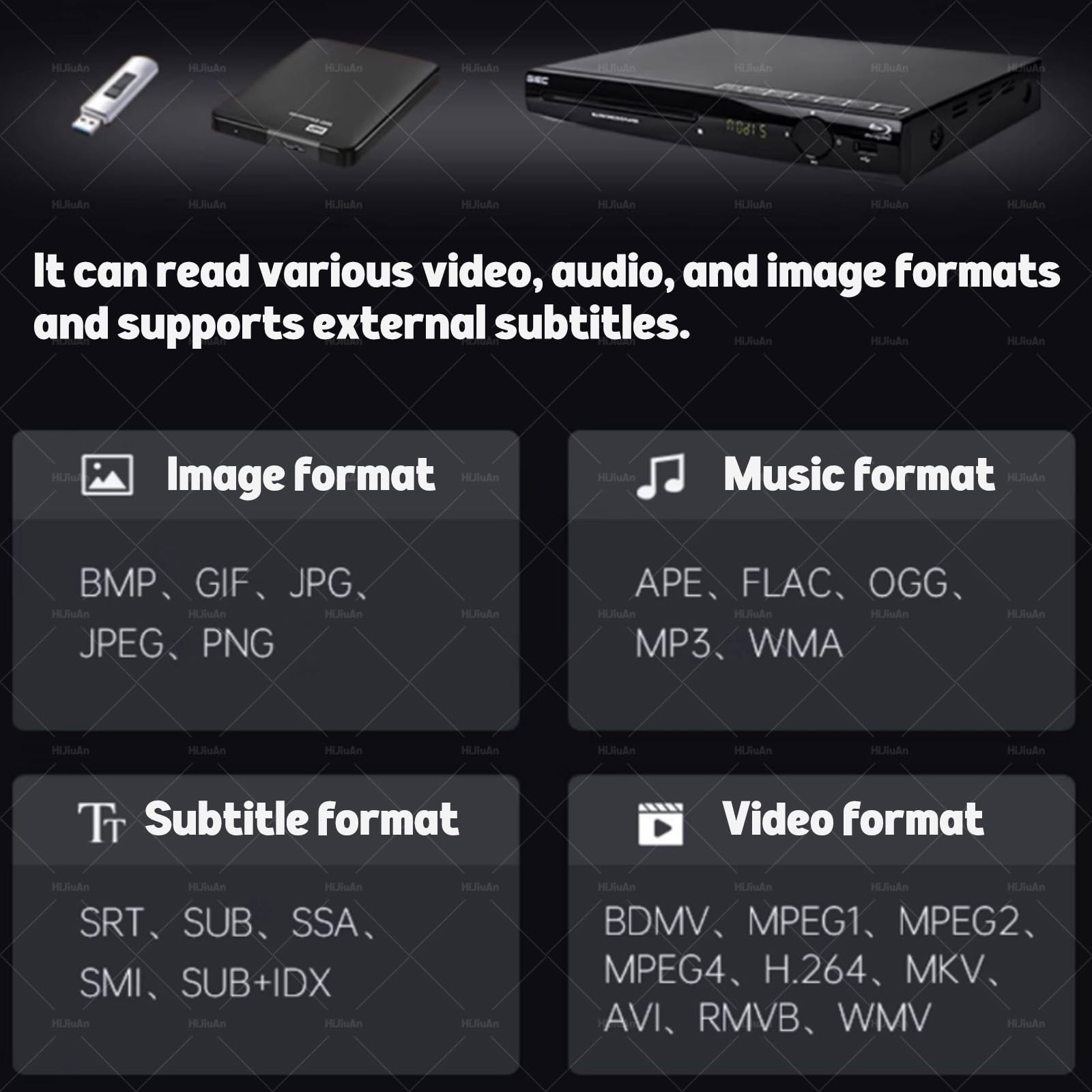Odtwarzacz DVD bez regionu 1080P, odtwarzanie HDMI, wejście USB, obsługuje DVD, CD i VCD, zawiera kabel HDMI i pilot zdalnego sterowania do domowej rozrywki