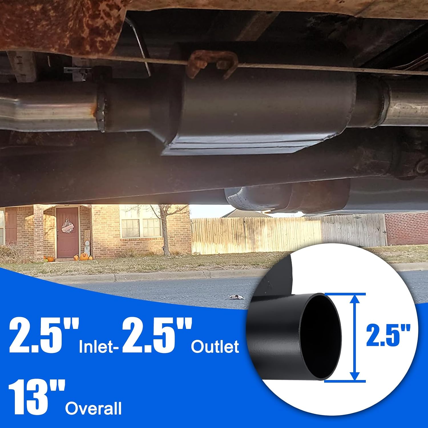 Mufflers Single Chamber 2.5" Universal Muffler Performance Exhaust Muffler 2.5 inch,Aggressive Sound,Black,2pack