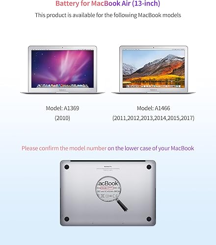 Miniatura 2 de ASMARK Batería de repuesto para MacBook Air A1466 (2017, 2015, 2014, 2013, 2012) A1369 (2010, 2011) de 13 pulgadas A1377/A1405/A1496