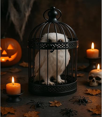 Vista 21 de Birdcage - Portavelas decorativo, farol, centros de mesa decorativos, blanco, grande, juego de 12 Negro,Dorado,Blanco