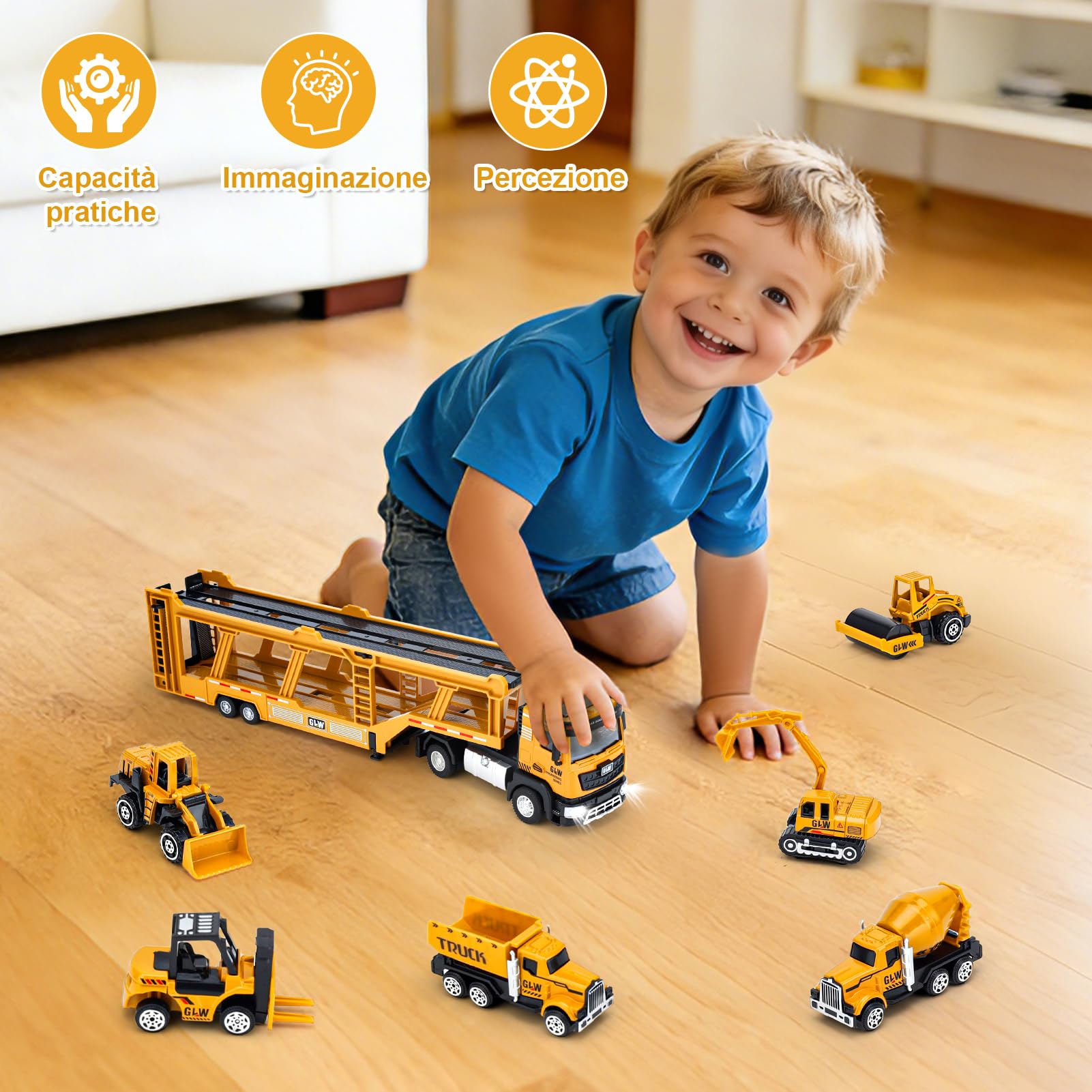 Giocattoli per Bambini Maschi 3-7 Anni: Camion Giocattolo con Luci e Suoni, Giocattoli da Costruzione con Escavatore, Bulldozer, Regalo per Bambini 3-7 Anni – Giochi Educativi e Divertenti per Ragazzi