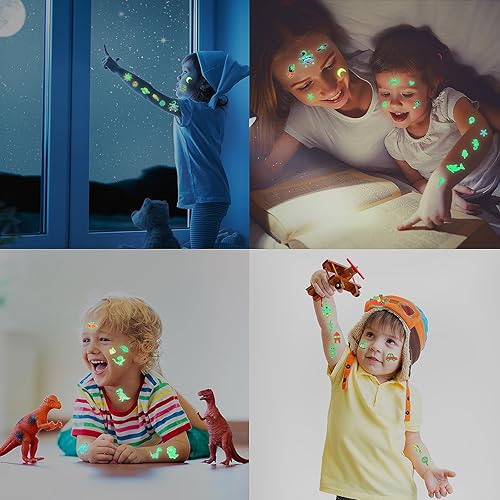 Vista 5 de Sinmoe 400 piezas de tatuajes temporales que brillan para niños, impermeable, luminosa, tatuaje de dibujos animados, tatuaje de unicornio