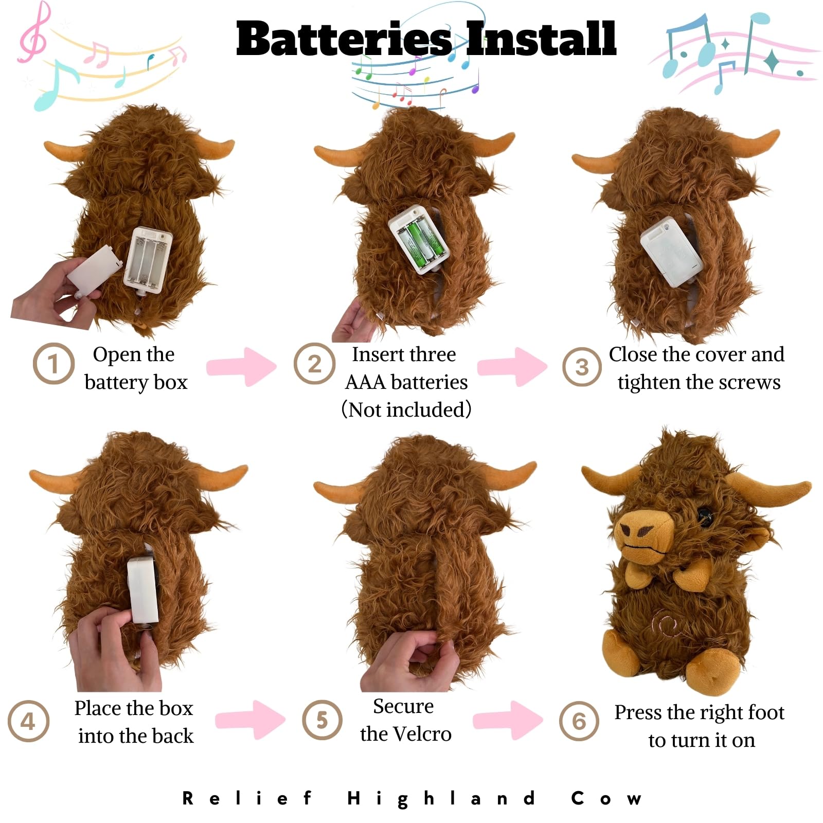 JULI Anxiety Relief Koala Highland Cow, Breathing Teddy Anxiety Bear with Calming Music, Lights, Sleeping Otter Plush - Image 3
