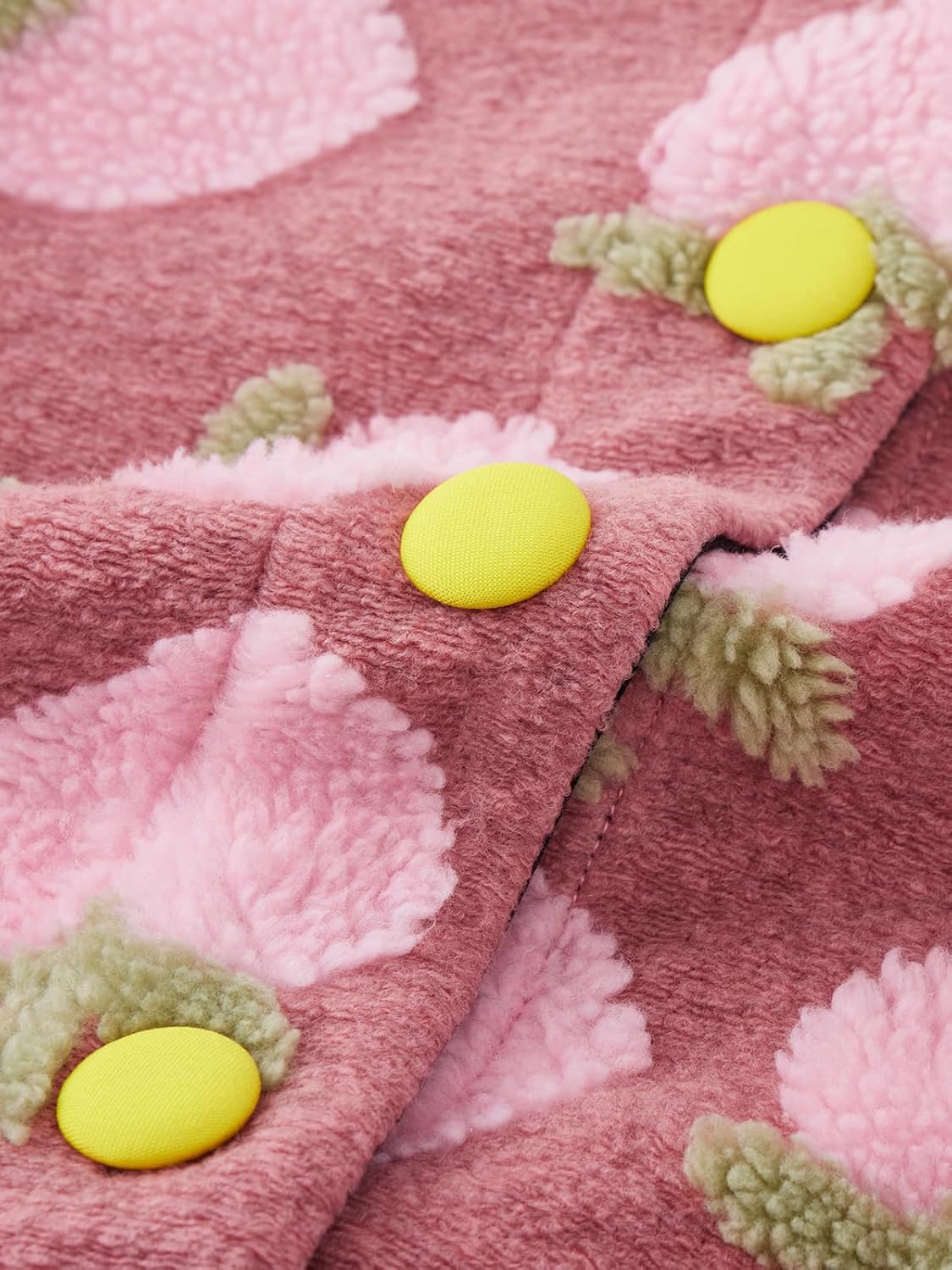 HOULENGS Women's Cropped Floral Print Fleece Bomber Jacket Casual Puff Sleeve Button Down Coats Winter Warm Outerwears - Image 3