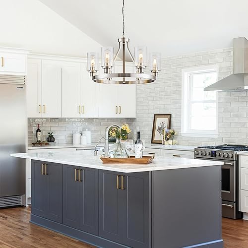 Miniatura 2 de HCCZ Lámpara de araña de 6 luces en forma de rueda de vagón, níquel cepillado, moderna, para comedor, lámpara colgante de iluminación para sala de