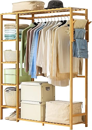 LJHSS Perchero colgante de bambú, estante de almacenamiento de 6 niveles, organizador de armario portátil con estantes, estante colgante en entrada,