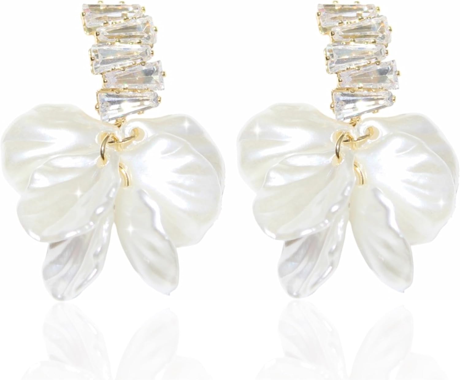 Women's Pearl Flower Dangle earrings Sterling silver post, wedding Prom Bridal gift for mother and Friends Premium Pearl Quality bridesmaid Cubic Zirconia stud gift for friends Bridesmaid