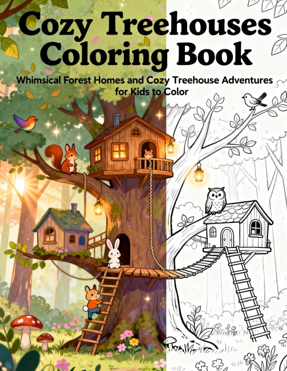 Cozy Treehouses Coloring Book: Whimsical Forest Homes and Cozy Treehouse Adventures for Kids to Color