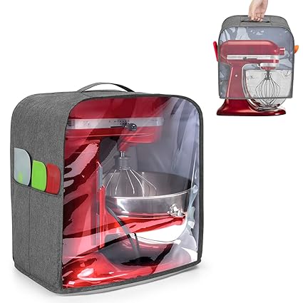Luxja Clear Front Panel Dust Cover Compatible With 4.5 and 5 Quart KitchenAid Mixers, Dust Cover with Top Handle for Stand Mixer and Extra Attachments (Fit for 4.5-Quart and 5-Quart Stand Mixer), Gra