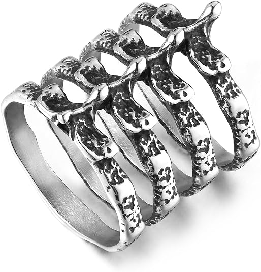 HZMAN Gothic Punk Spine Skeleton Stainless Steel Rings for Men Women
