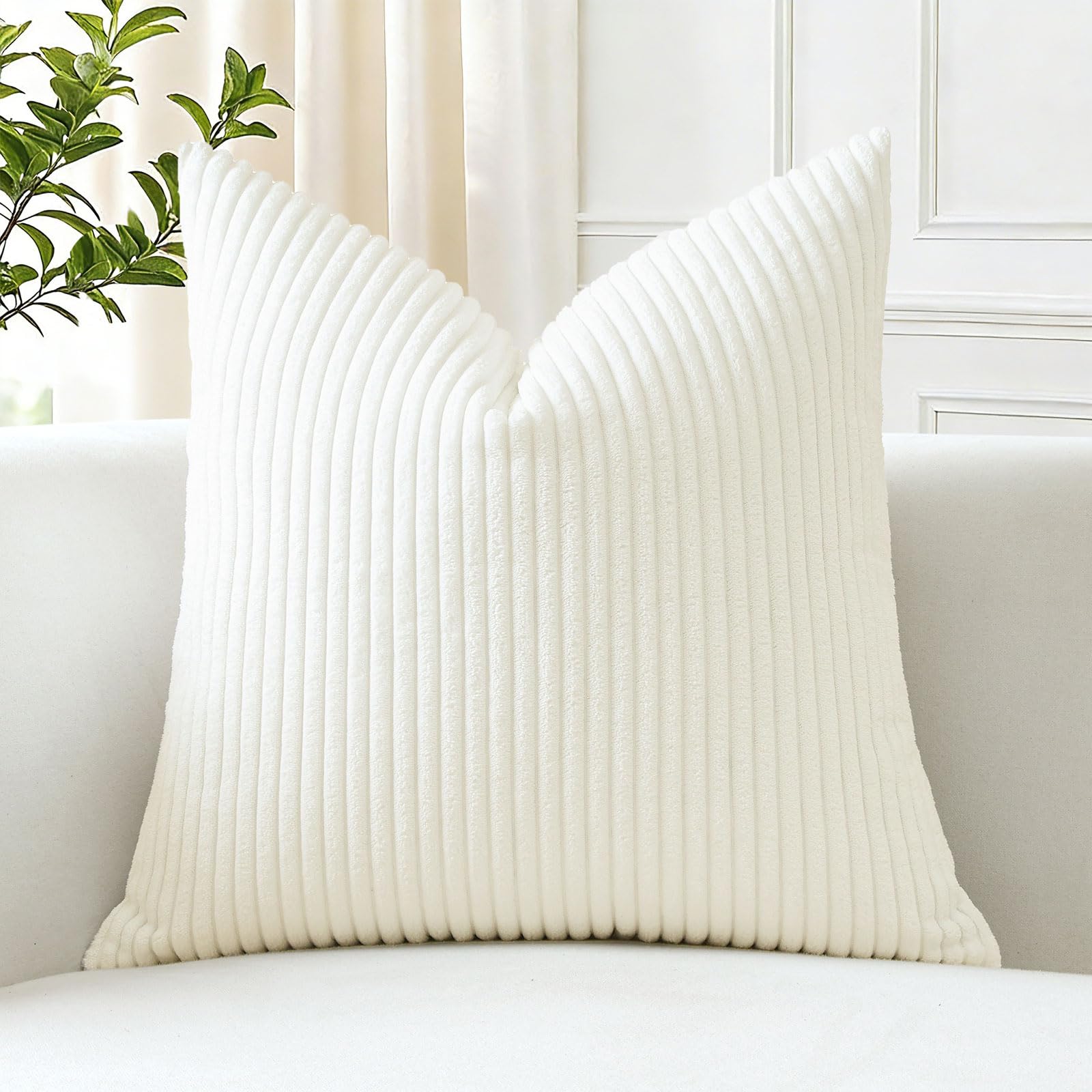 JOTOM Set of 1 Corduroy Cushion Covers 60x60 cm Soft Striped Boho Decorative Throw Pillow Covers Cushion Case Couch Pillowcases for Sofa Bedroom Home Decor 24x24 Inch (Cream White)