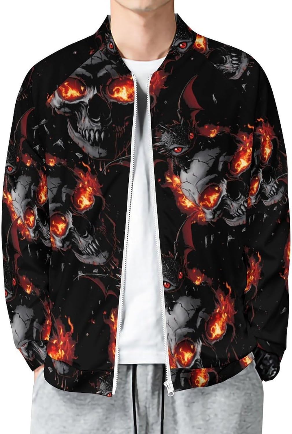Black Dragon Fire Skull Men's Zip Up Sweatshirt Casual Sweater Jackets Long Sleeve Tops Lightweight Coat