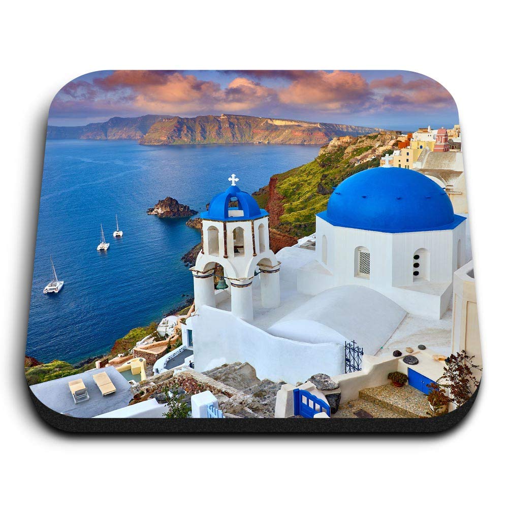 Destination Vinyl Ltd Multicolor 1 X Square Mdf Fridge Magnet - Santorini Greece Greek Travel Beach 24142