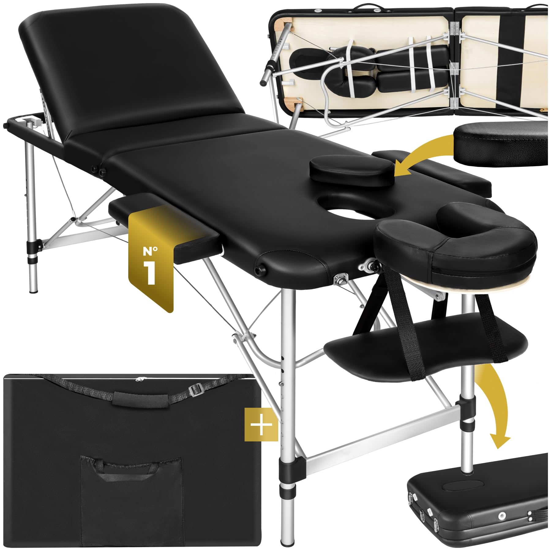 Table De Massage Pliante 3 Zones Noire + Porte Rouleau - Esthétique, Neuve