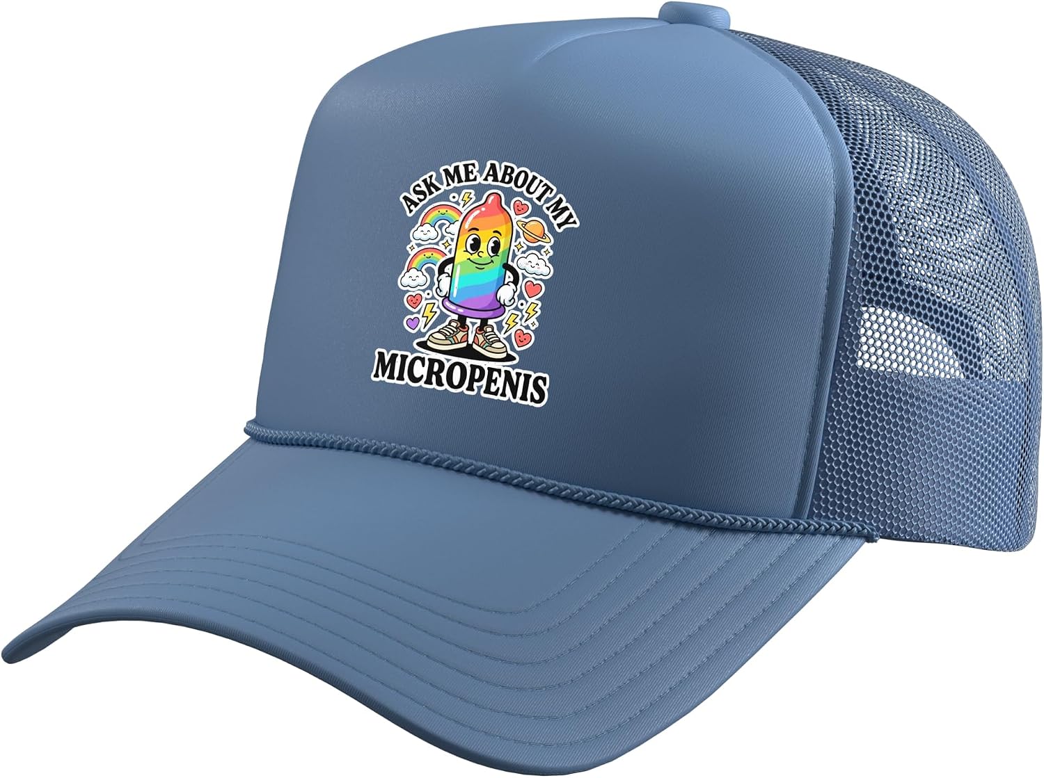 Ask Me About My Micropenis Funny Adult Humor Doodle Trucker Hat with Adjustable Mesh Back