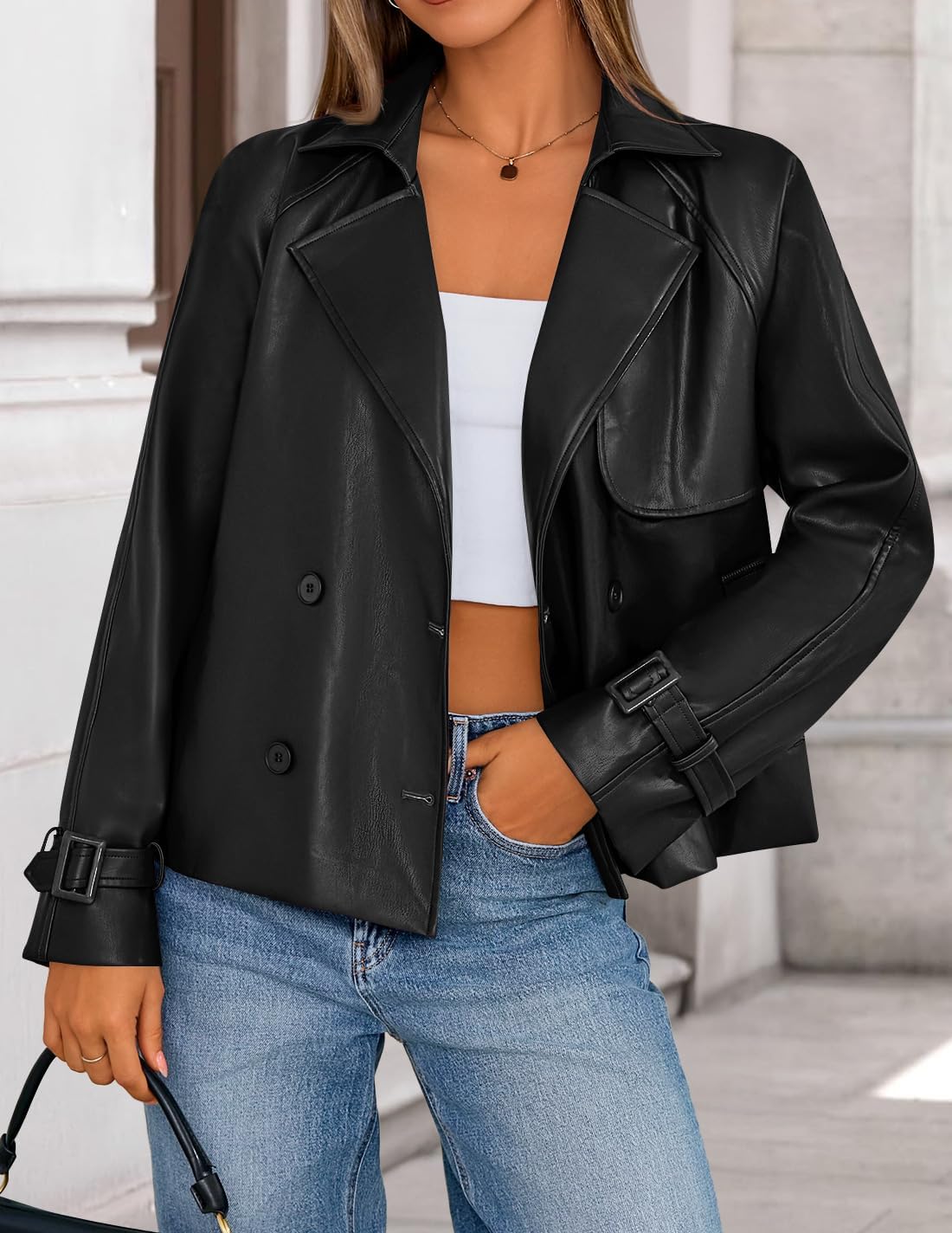 ZESICA Women's Faux Leather Jackets Oversized Fall Fashion Button Motorcycle Coats Outwear 2026 Winter Outfits Clothes - Image 2
