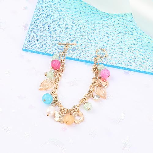 Miniatura 3 de Pulsera colorida con dijes para mujeres y niñas, pulsera de cadena dorada con bonitas cuentas redondas de flores de mariposa, dije de cara