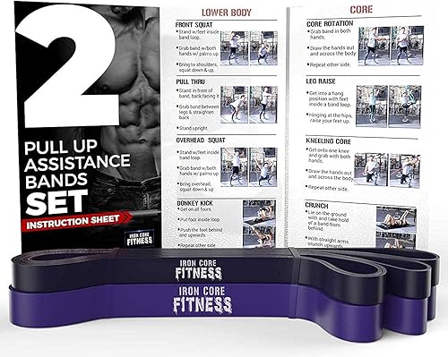 Juego de 2 bandas de asistencia para dominadas, color morado y negro, bandas de resistencia de calidad premium para gimnasio, ejercicio,