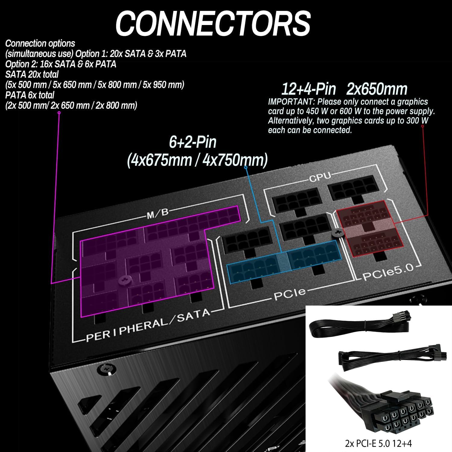 LC-POWER LC1000P V3.0 1000W Gaming Alimentatore modulare, certificato 80+ Platinum e CE/TÜV, ventola 135 mm, compatibile ATX 3.0 e PCIE 5.0