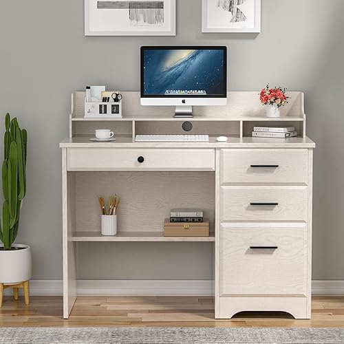 Miniatura 6 de HOMBCK Escritorio para computadora con cajones y albergue escritorio de oficina en casa mesa de escritura con cajón de almacenamiento de archivos