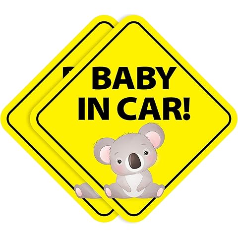 Stickios Baby on Board Stickers - Removable Non-Magnetic Paint-Safe Signs for Cars & Windows - Made in USA - Baby Koala (2 Vinyl Decals)