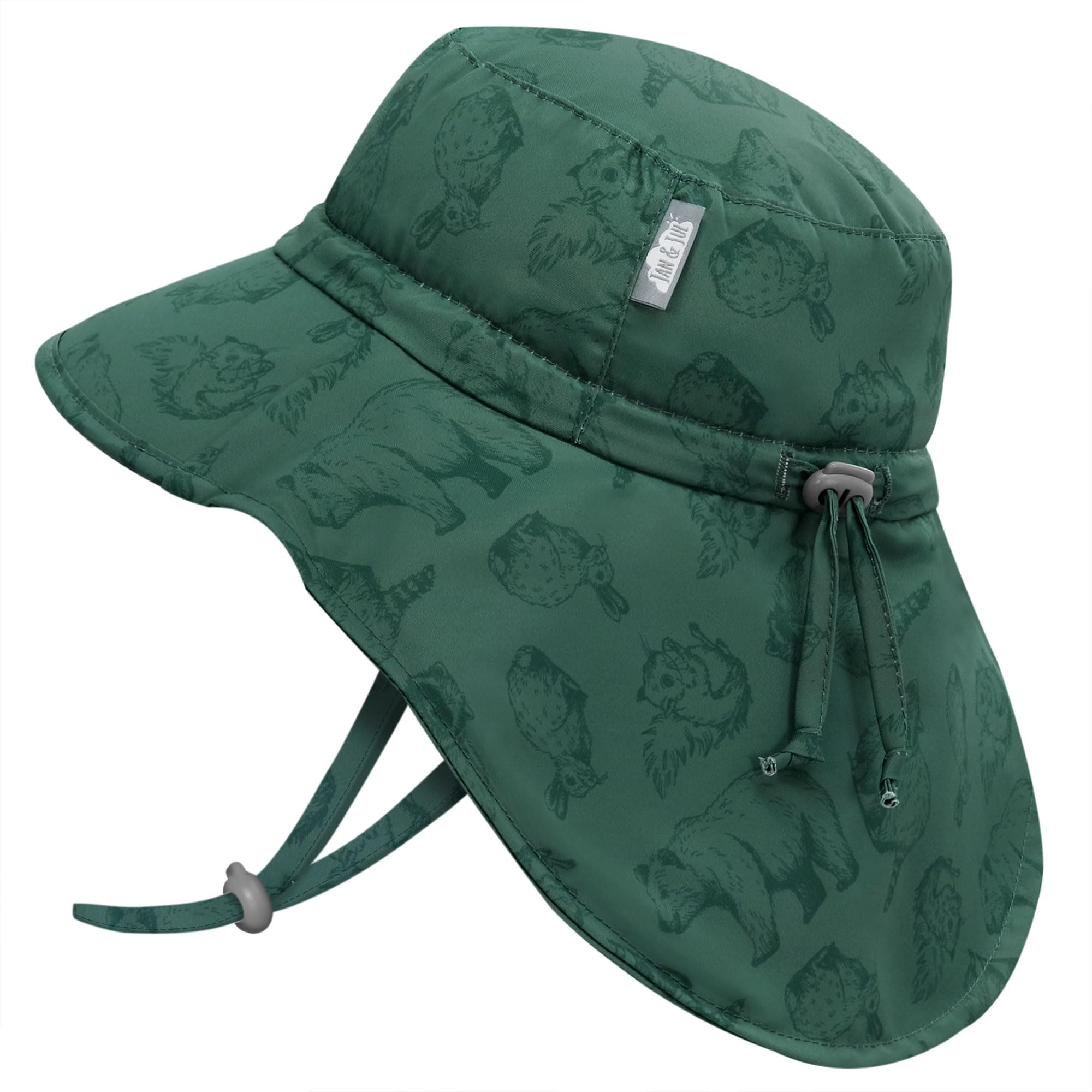 JAN & JUL GRO-with-Me Large Brim Quick Dry Boys Sun Pool Hat 50+ UPF (XL: 5-12 Years, Forest Friends)