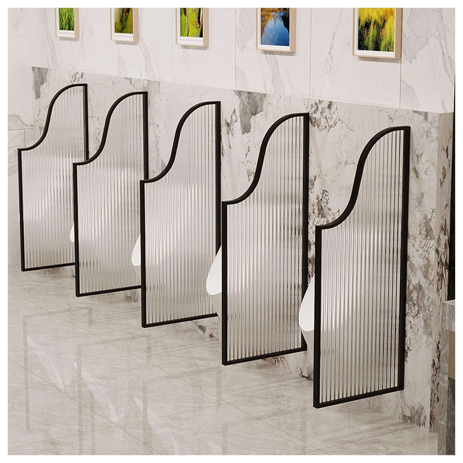 Panneau de cloison d'intimité pour urinoir en verre de sécurité et châssis minimaliste noir
