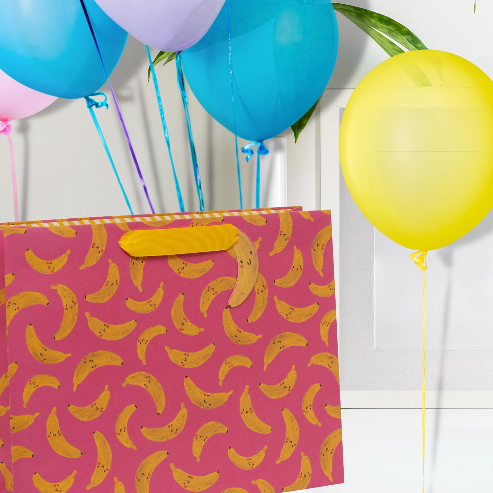 Glick Large Landscape Gift Bag, Go Bananas, Luxury Recyclable Bag for Birthdays & Celebrations, 275 x 355 x 100 mm, Pink & Yellow - Image 4