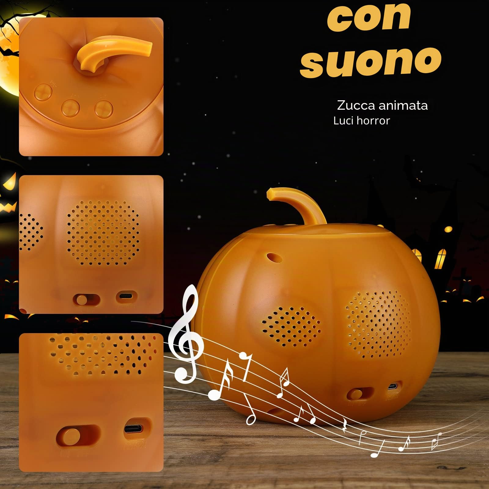 Litake Lampada di Proiezione zucca Animata Halloween, 16 Animazioni ed Effetti Sonori, Versione Inglese, Altoparlante del Proiettore Incorporato per la Decor di Halloween Festa in Famiglia
