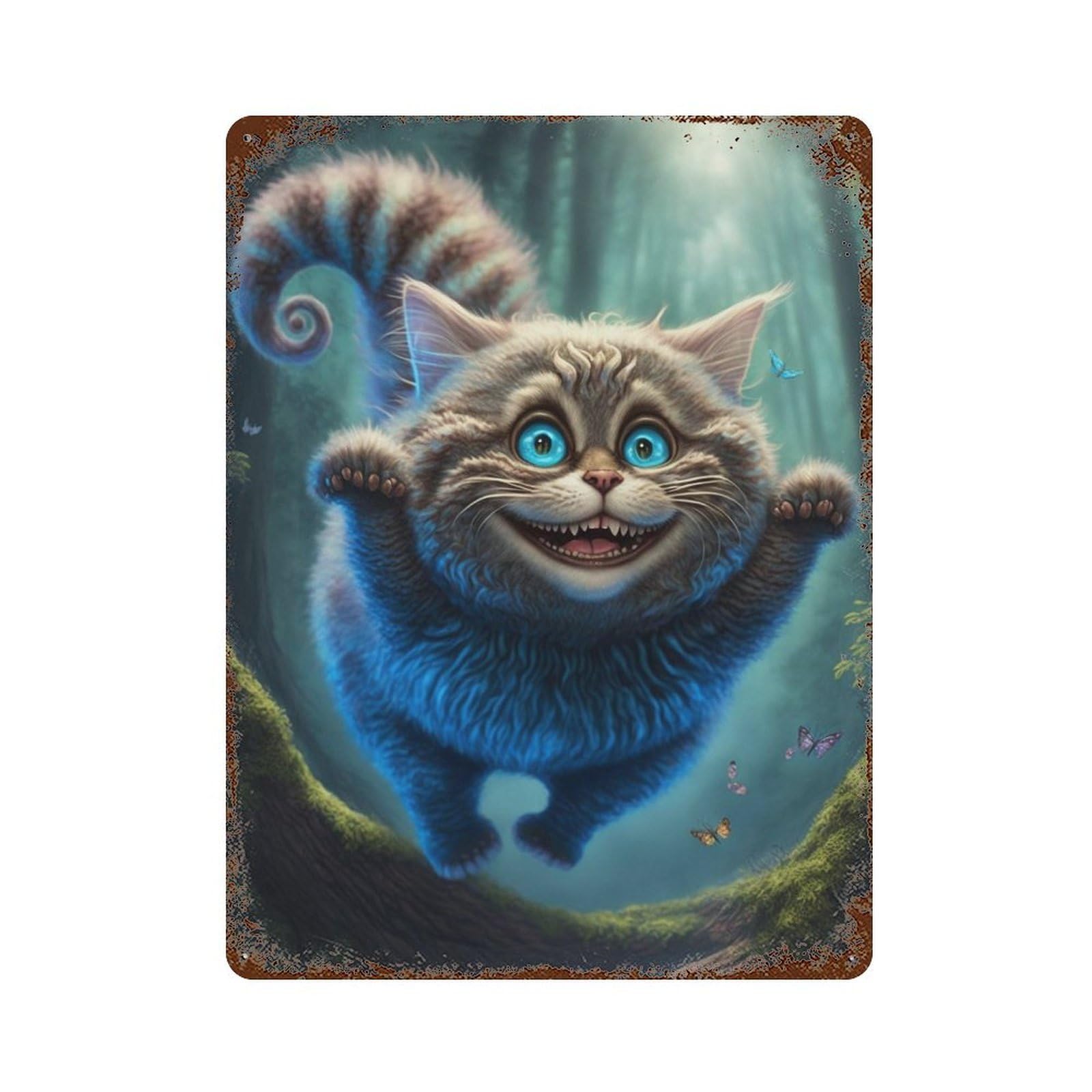 Fantasy Forest Cat Art Print-2 Decorative Tin Sign 15.7"x11.8", Shabby Chic Decor for Garage, Pub Or Kitchen