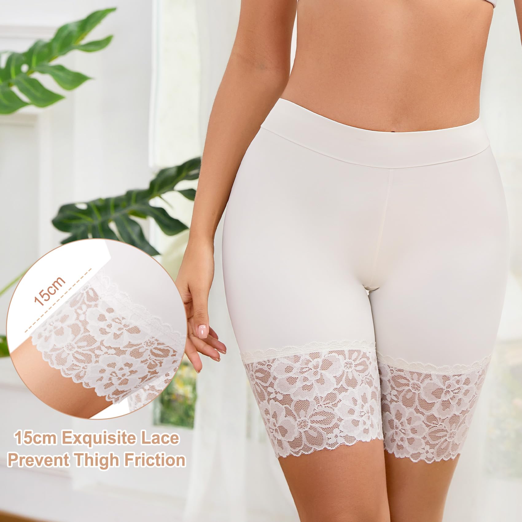 Pantalon Antirozaduras Mujer Elástico Bragas Diseño Encaje Boxer Shorts Suave Falda Bragas Cómoda Resistente al Desgaste Short Deportivo Mujer para Yoga Y Ciclismo Pack de 3