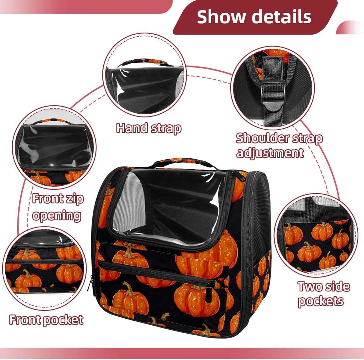 Portable Travel pet Backpack Carrier Hamster Bag Small Dog cat Carrier Breathable Hang Bag, Helloween Pumkins 2_185