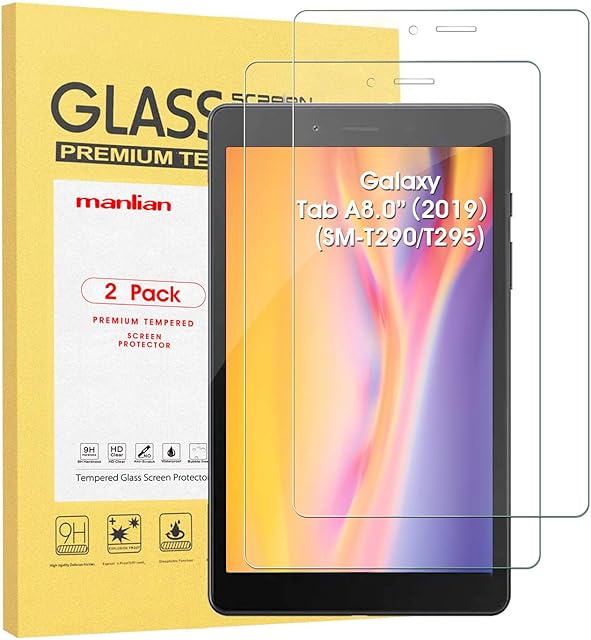 Manlian Screen Protector For Samsung Galaxy Tab A 8 Inch 2019 (Model:SM-T290, SM-T295). (2-pack) Premium Tempered Glass film.